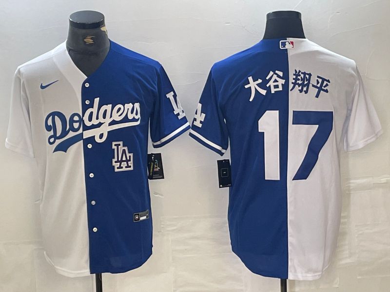 Men Los Angeles Dodgers 17 Ohtani White blue double Nike Game MLB Jersey style 5